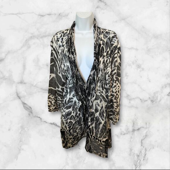 Flora Leal Couture Paris XL Open Front Black/ White Animal Print Knit Cardigan - Picture 1 of 11
